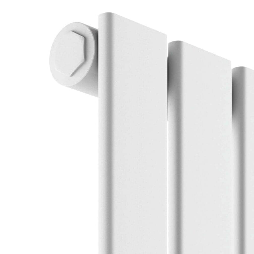 Minimalist white radiator with horizontal bars, ideal for modern bathrooms, providing efficient heating and sleek design. Perfect for contemporary bathroom aesthetics.