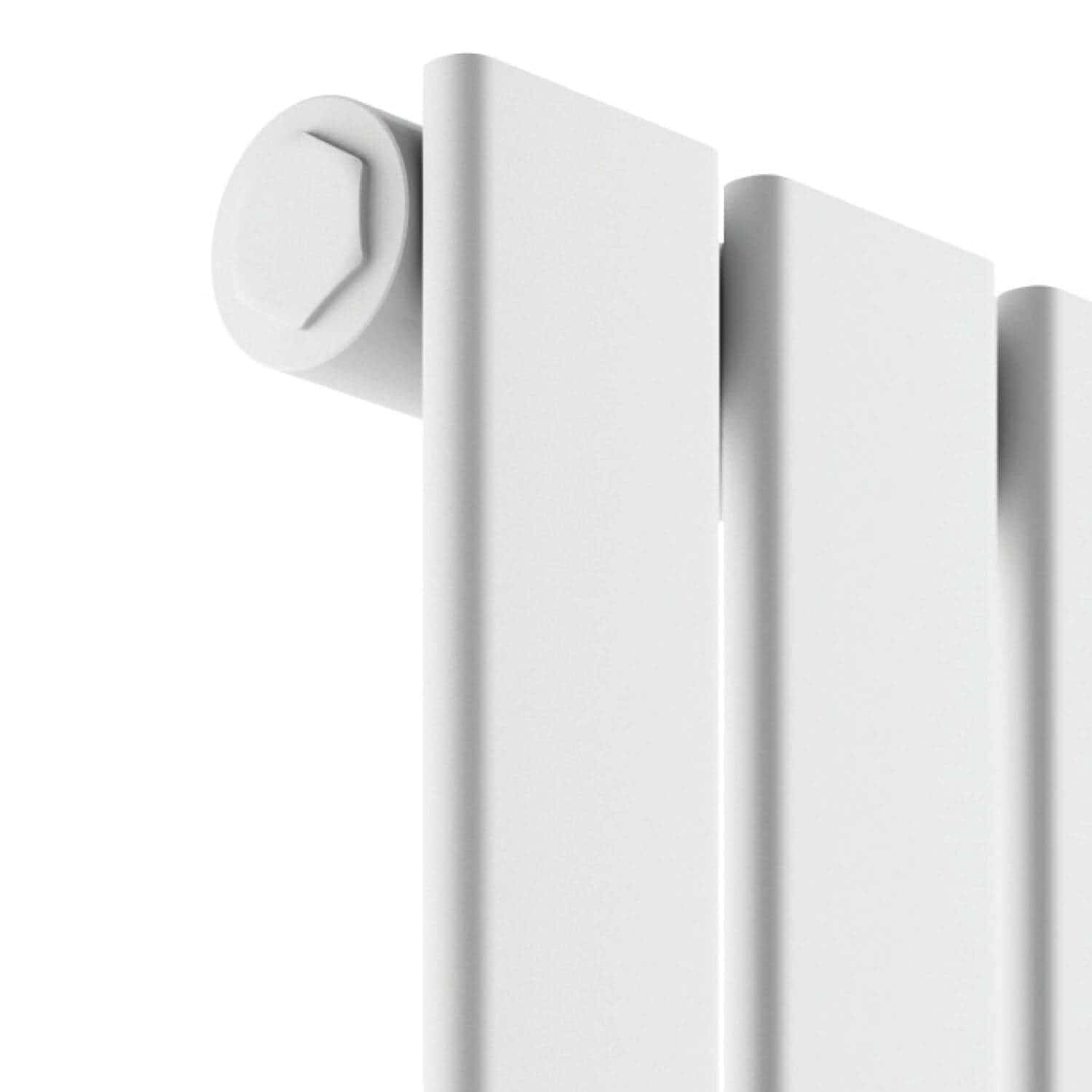 Screw on white radiator with a close-up of the valve.