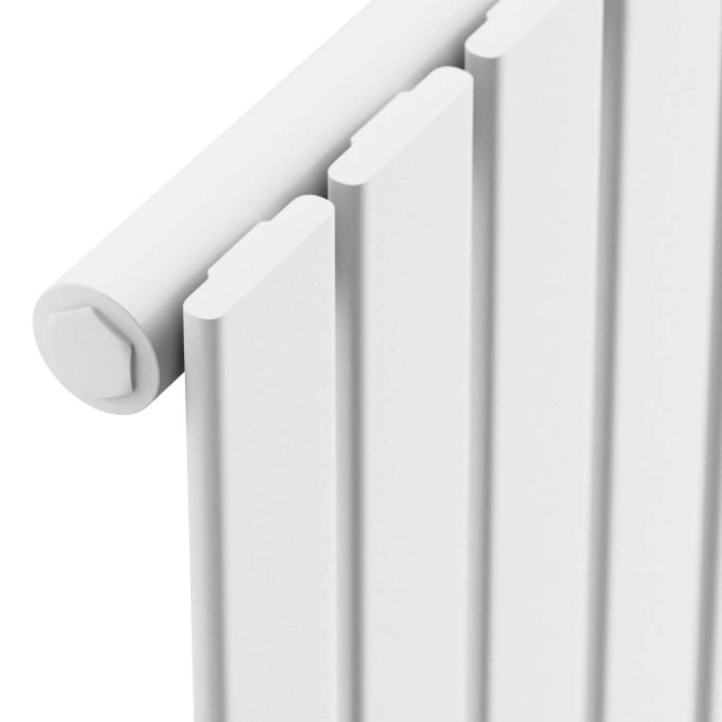 Shiny white radiator close-up, modern bathroom heating solution, sleek design for contemporary bathrooms, perfect for home warming, easy to install and energy-efficient.