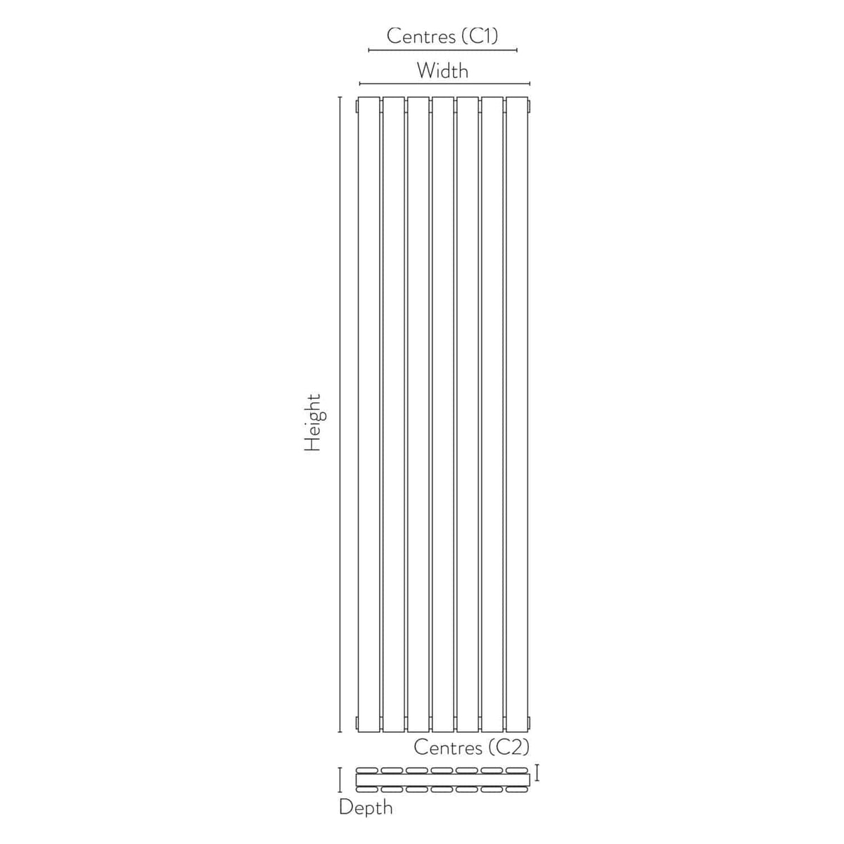 Modern vertical radiator for bathrooms, featuring a sleek, minimalist design with durable steel construction, perfect for heating and finishing your bathroom decor.