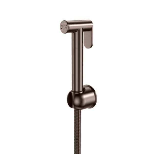 Robust stainless steel handheld shower head with flexible hose, ideal for modern Bubly Bathrooms, providing a comfortable shower experience and stylish design.