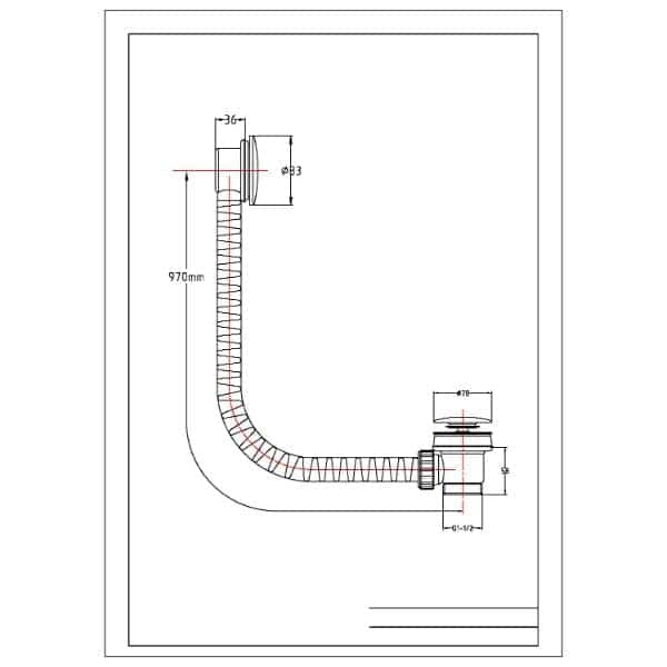 Flexible bathroom sink waste pipe with measurements and fittings, ideal for plumbing installations and repairs. Suitable for modern bathroom plumbing systems.