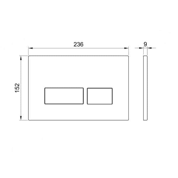 Two-gang bathroom switch plate with detailed measurements, ideal for modern bathroom installations, available at Bubly Bathrooms.