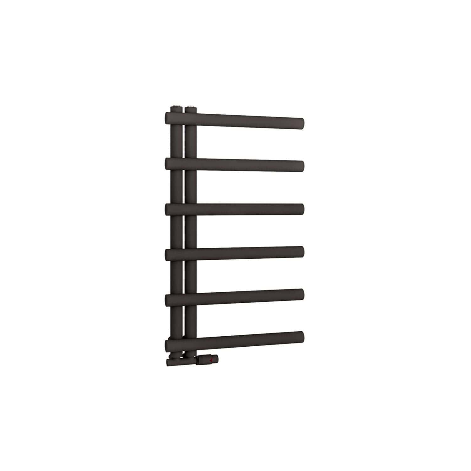 Modern black towel radiator for contemporary bathrooms with horizontal bars and efficient heating, perfect for towel drying and adding a sleek touch to bathroom decor.