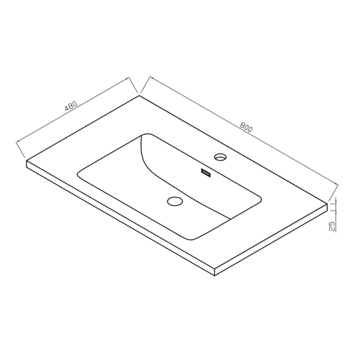 Sleek modern bathroom vanity unit with integrated sink, ideal for contemporary bathroom designs, featuring precise measurements and clean lines for optimal space utilisation.