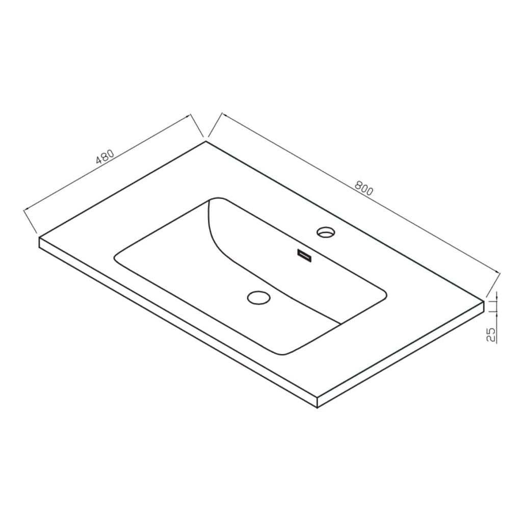Sleek modern bathroom vanity unit with integrated sink, ideal for contemporary bathroom designs, featuring precise measurements and clean lines for optimal space utilisation.