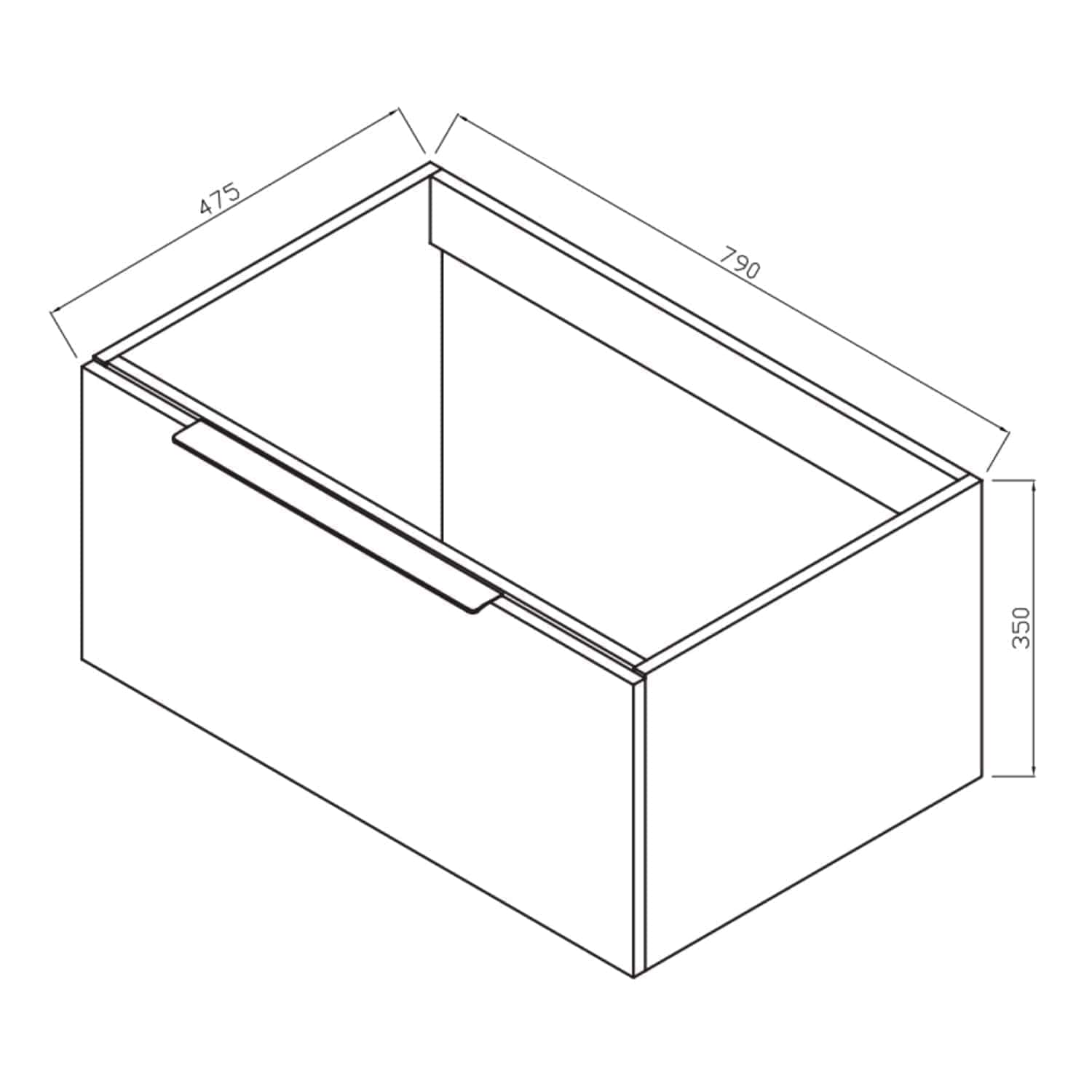 High-quality bathroom vanity cabinet with drawer, modern design, measuring 475mm x 790mm x 350mm, ideal for bathroom storage and organisation, available at Bubly Bathrooms.