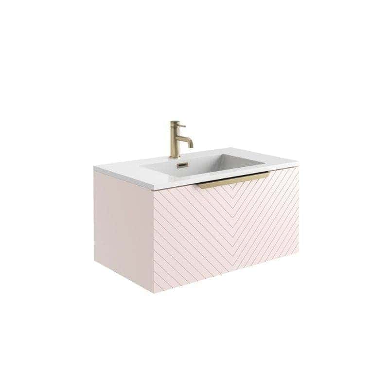 White bathroom vanity unit with integrated sink and modern chrome faucet, ideal for contemporary bathroom designs, from Bubly Bathrooms.