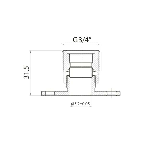 Gasket or pipe fitting technical drawing with detailed measurements for bathroom plumbing.