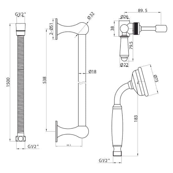 Flexible shower hose with brass fittings and adjustable hand shower for modern bathroom or shower room installations.