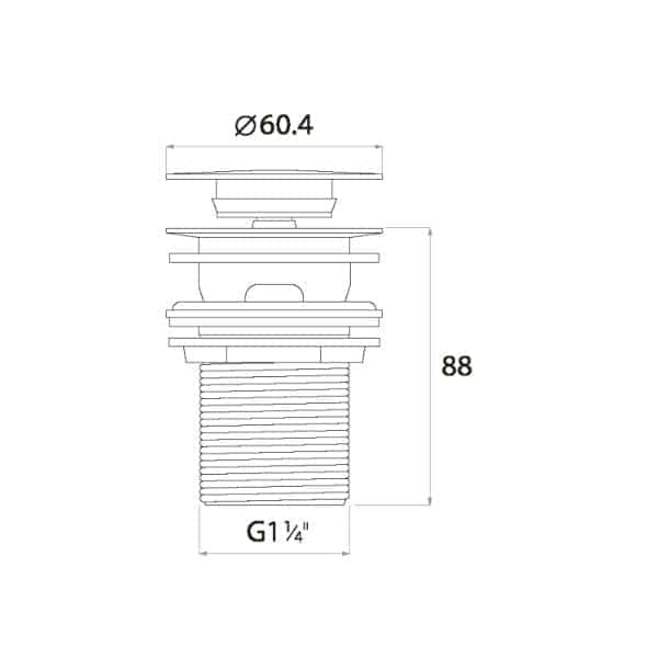 Ø60.4mm bathroom sink drain assembly with detailed technical drawing for plumbing installations. Suitable for modern bathroom basins and designed for easy fitment.