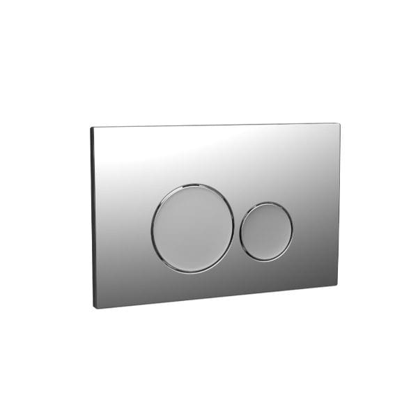 Flush plate for bathroom toilets, modern dual-flush panel, sleek chrome finish, compatible with concealed cisterns, easy to install and clean, ideal for contemporary bathroom designs.