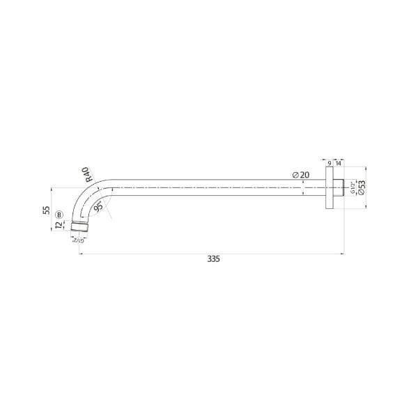 1. Technical drawing of bathroom faucet spout with precise measurements and specifications for installation and design.