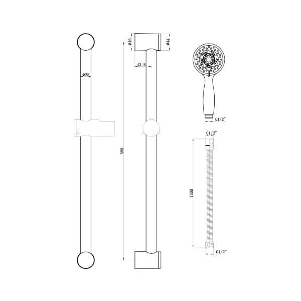 Flexible shower hose and handheld showerhead with adjustable length, durable chrome finish, suitable for modern bathrooms, easy to install and maintain.