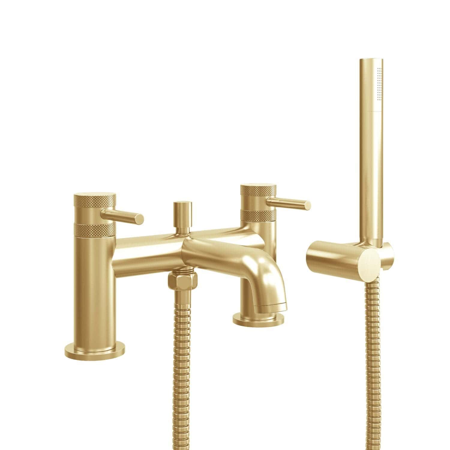 Polished gold bathroom tap and shower fixture set with modern design, perfect for luxurious bathroom upgrades and contemporary bathroom fixtures.