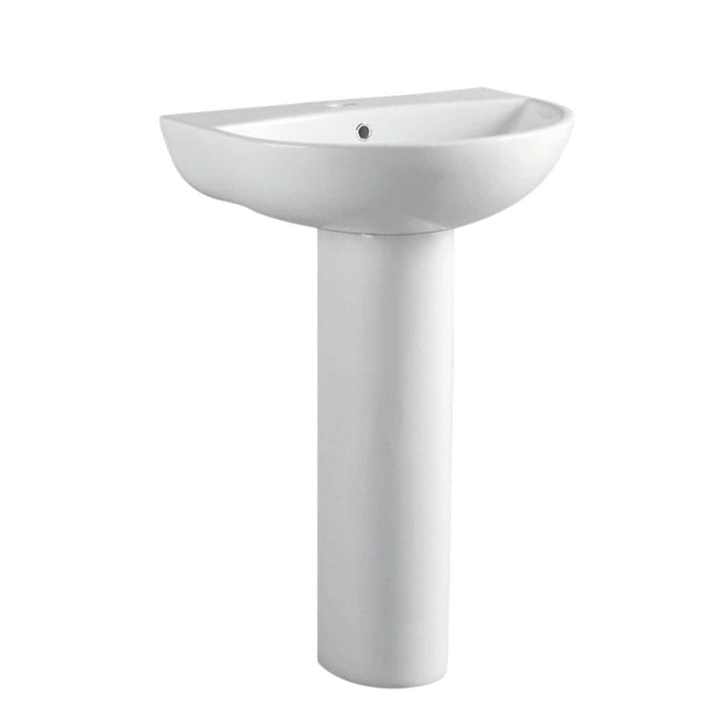 Sleek white bathroom pedestal sink with modern design, perfect for contemporary bathrooms and ensuite setups. Durable ceramic construction with smooth finish.