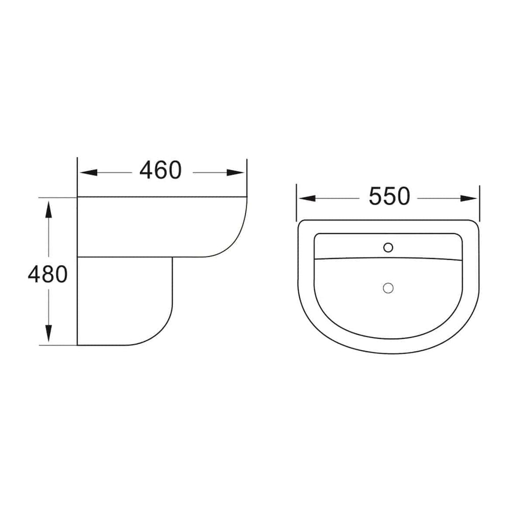 Elegant bathroom sink design with precise measurements, ideal for modern bathroom renovations and installations, showcasing sleek aesthetics and functionality.