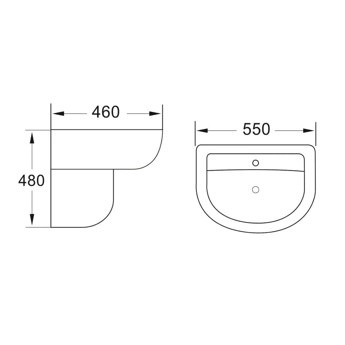 Elegant bathroom sink design with precise measurements, ideal for modern bathroom renovations and installations, showcasing sleek aesthetics and functionality.