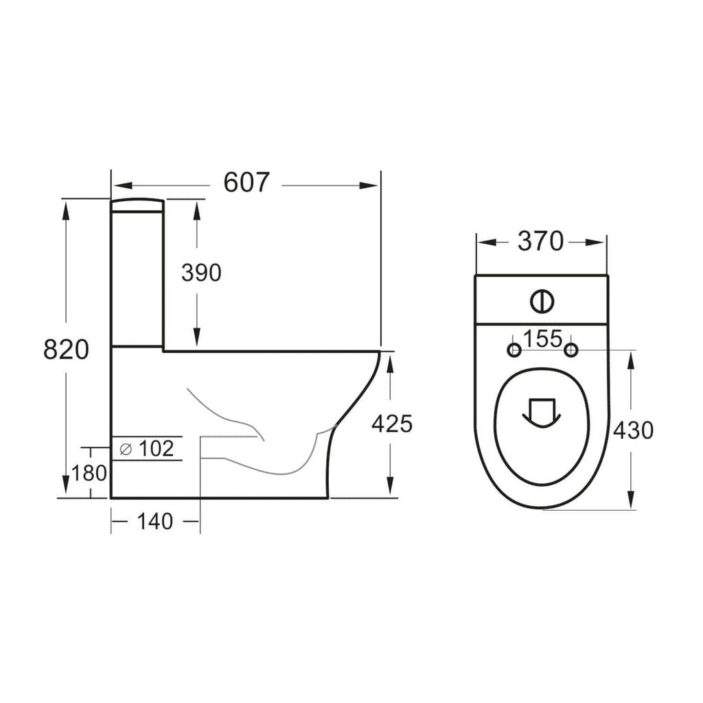 Modern toilet bathroom fixture with detailed measurements and technical drawing for bathroom renovation and design. Perfect for plumbing, bathroom upgrade, and space planning projects.