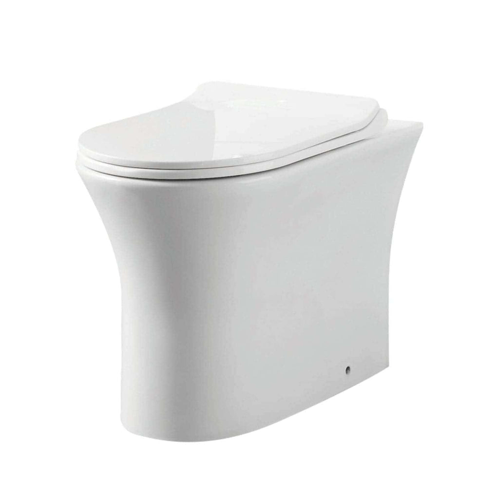 Sleek modern white toilet with soft-close lid, perfect for contemporary bathrooms and water-efficient homes. Designed for comfort and durability by Bubly Bathrooms.