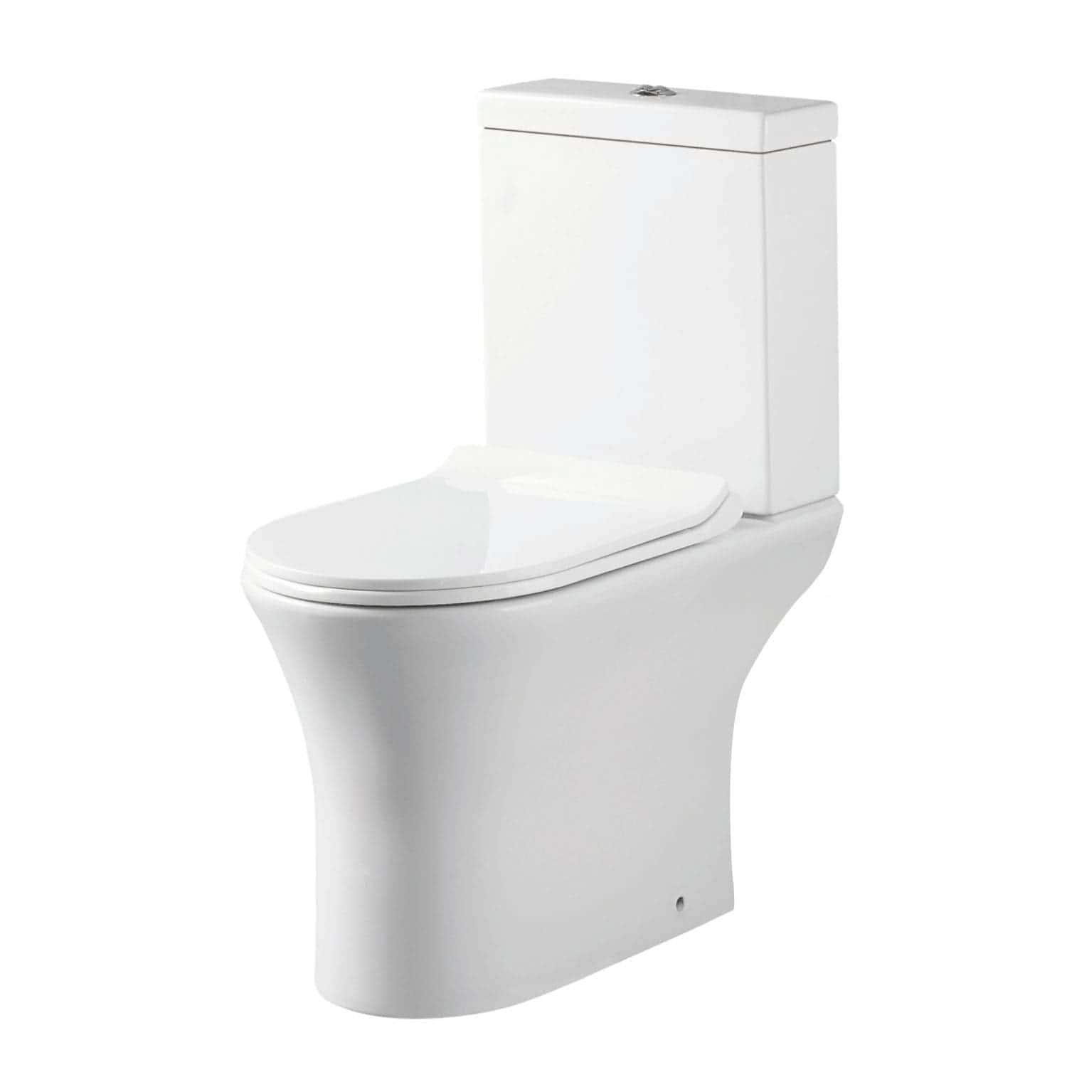 Modern white close-coupled toilet with sleek design, ideal for contemporary bathrooms, featuring a dual-flush system for water efficiency.