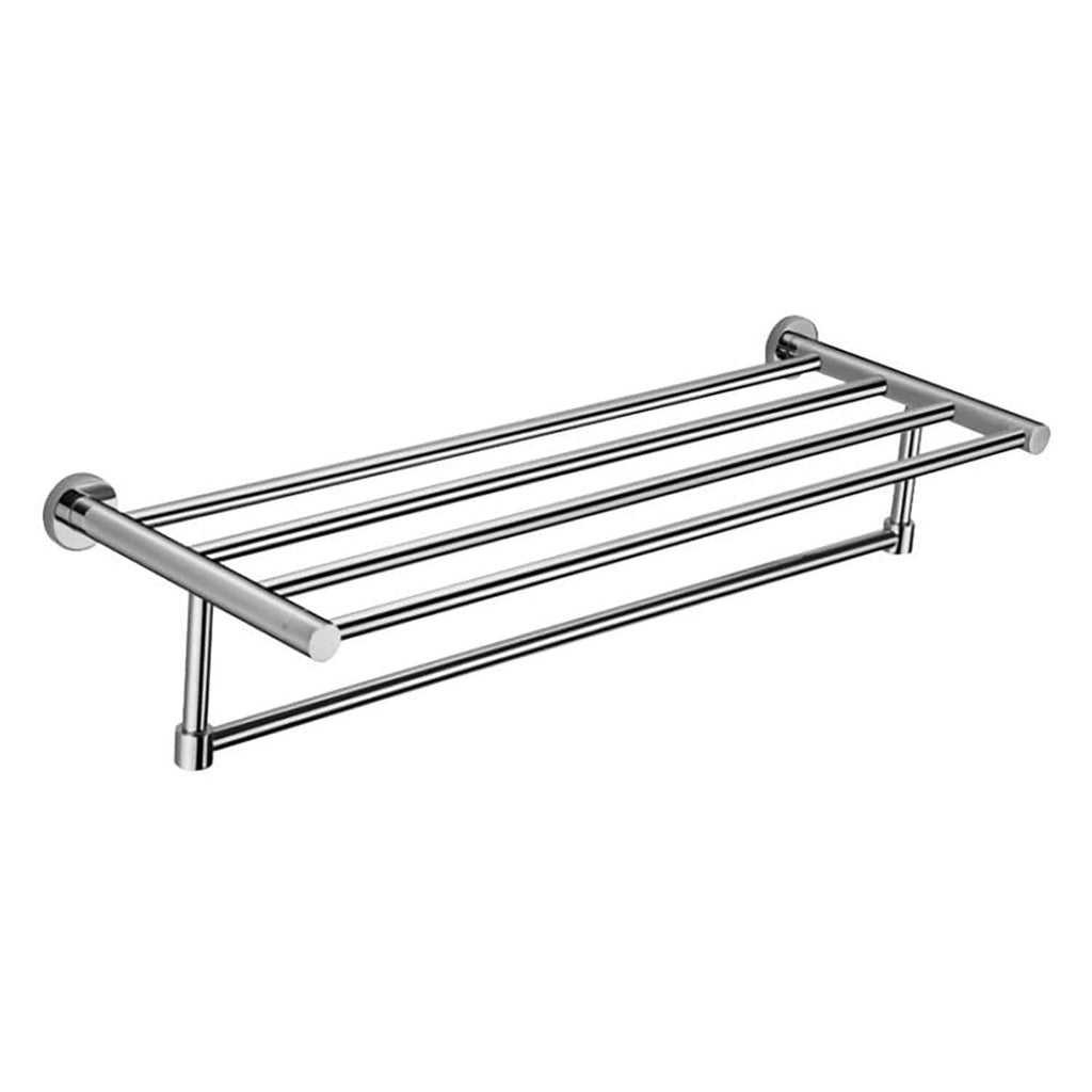 Sleek stainless steel bathroom towel rack with multiple bars for optimal towel storage, modern design, and durable construction for bathrooms.