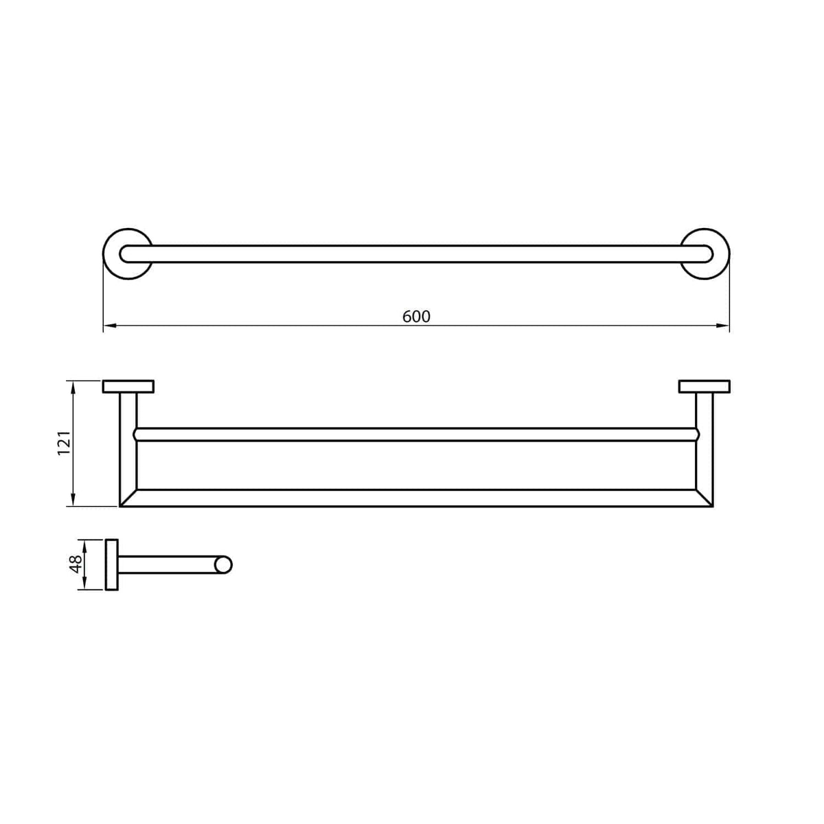 Elegant stainless steel towel bar for bathroom, 600mm length with wall mounts, durable and rust-resistant, perfect for towel storage and organisation.