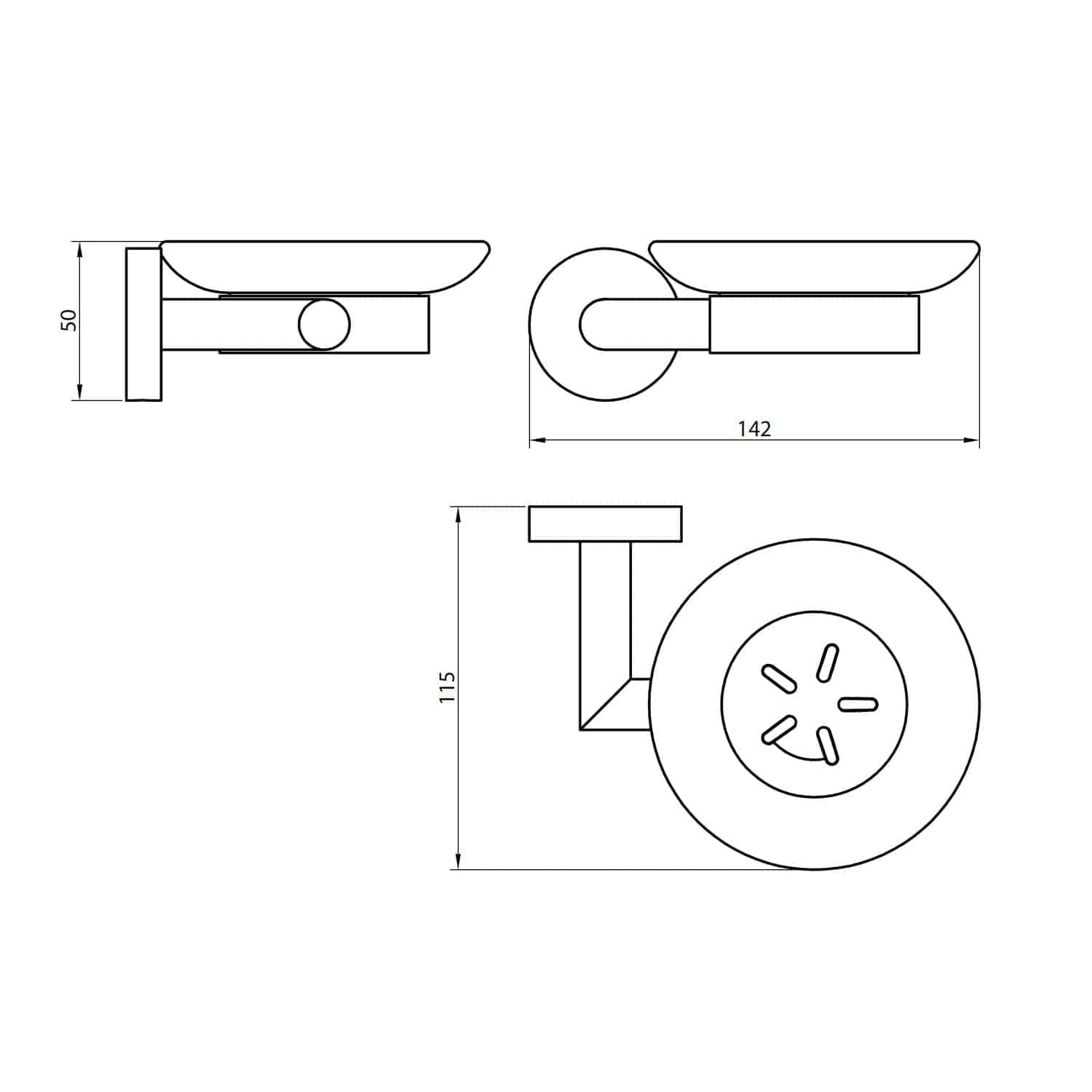 Modern bathroom faucet technical drawing with dimensions, side and top views, showcasing sleek design and precise measurements for installation.