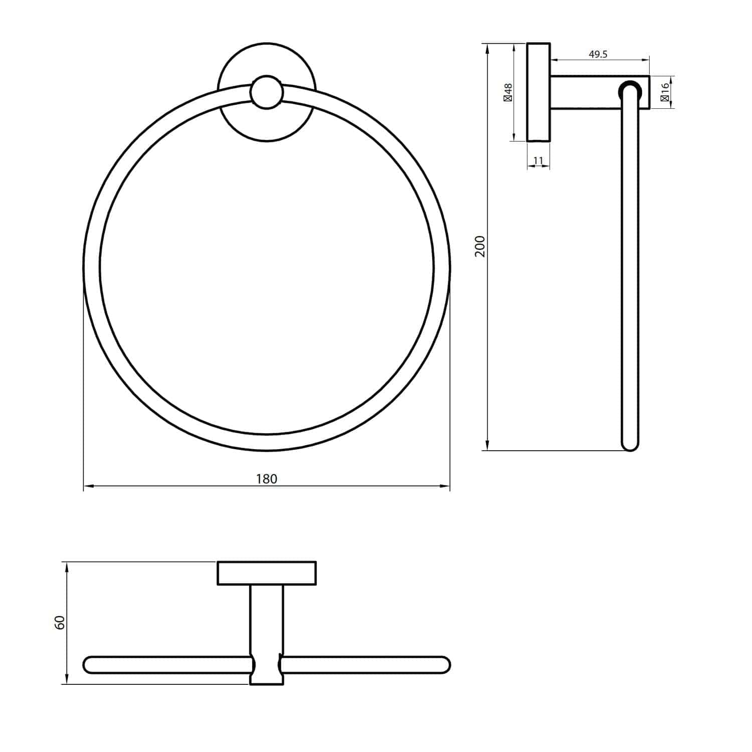 Adaptable towel ring for modern bathrooms, featuring durable metal construction and sleek design, perfect for towel storage and organisation. Suitable for residential and commercial bathroom decor.