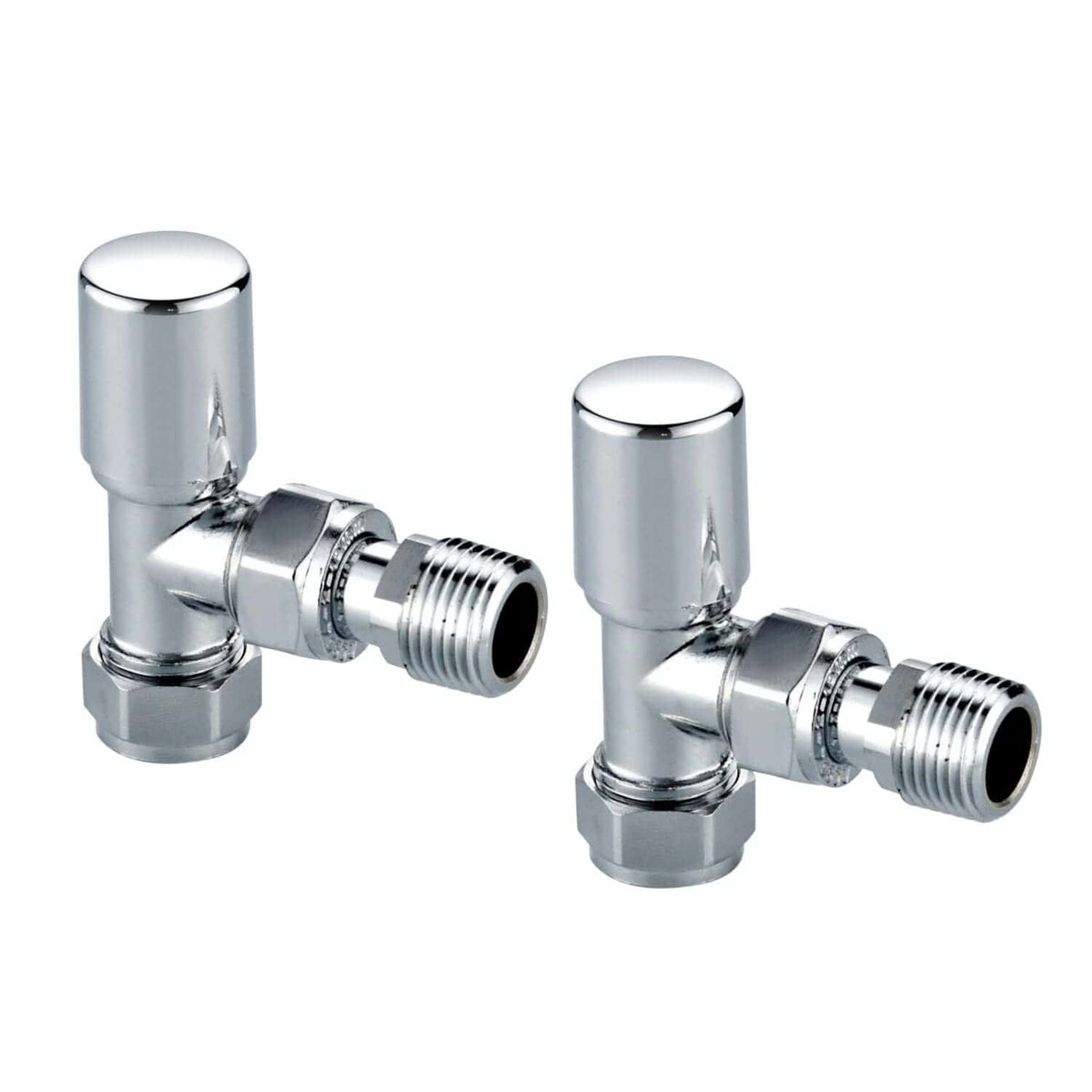 High-quality chrome radiator valves, ideal for bathroom heating systems, providing reliable temperature control and modern style for Bubly Bathrooms.