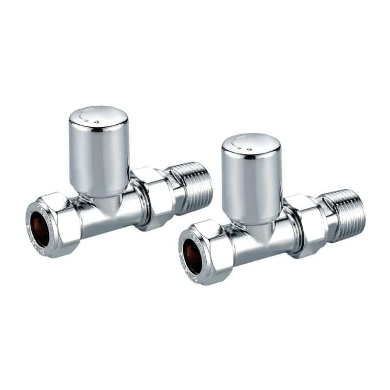 Chrome thermostatic radiator valves with easy turn handles for bathroom heating control. Perfect for modern bathrooms, offering stylish design and reliable temperature regulation.