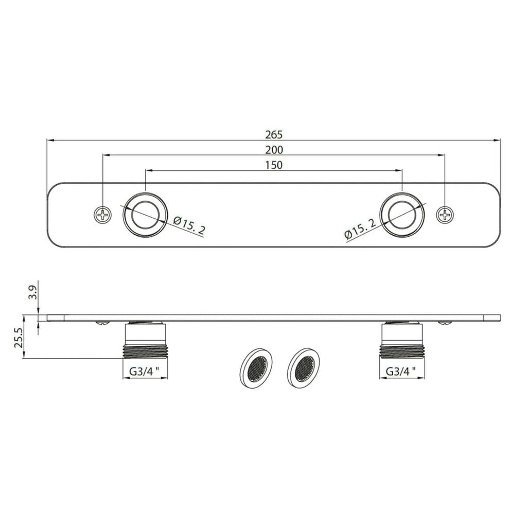 High-quality technical drawing of a Bubly Bathrooms bathtub fitting with precise measurements and installation specifications for modern bathroom design.