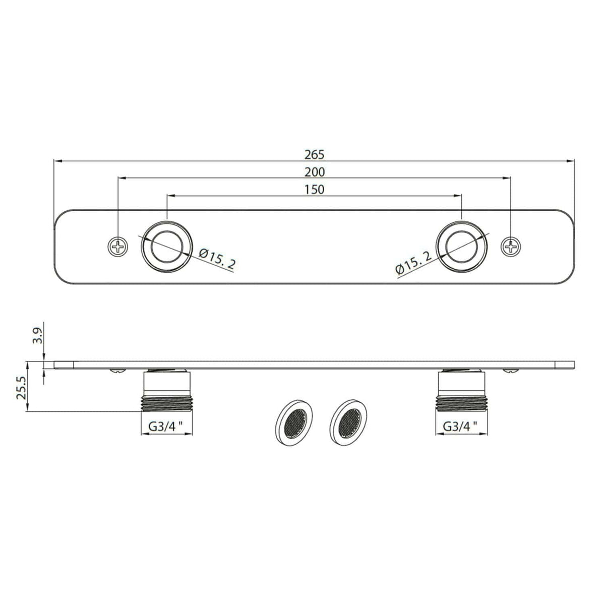 High-quality technical drawing of a Bubly Bathrooms bathtub fitting with precise measurements and installation specifications for modern bathroom design.