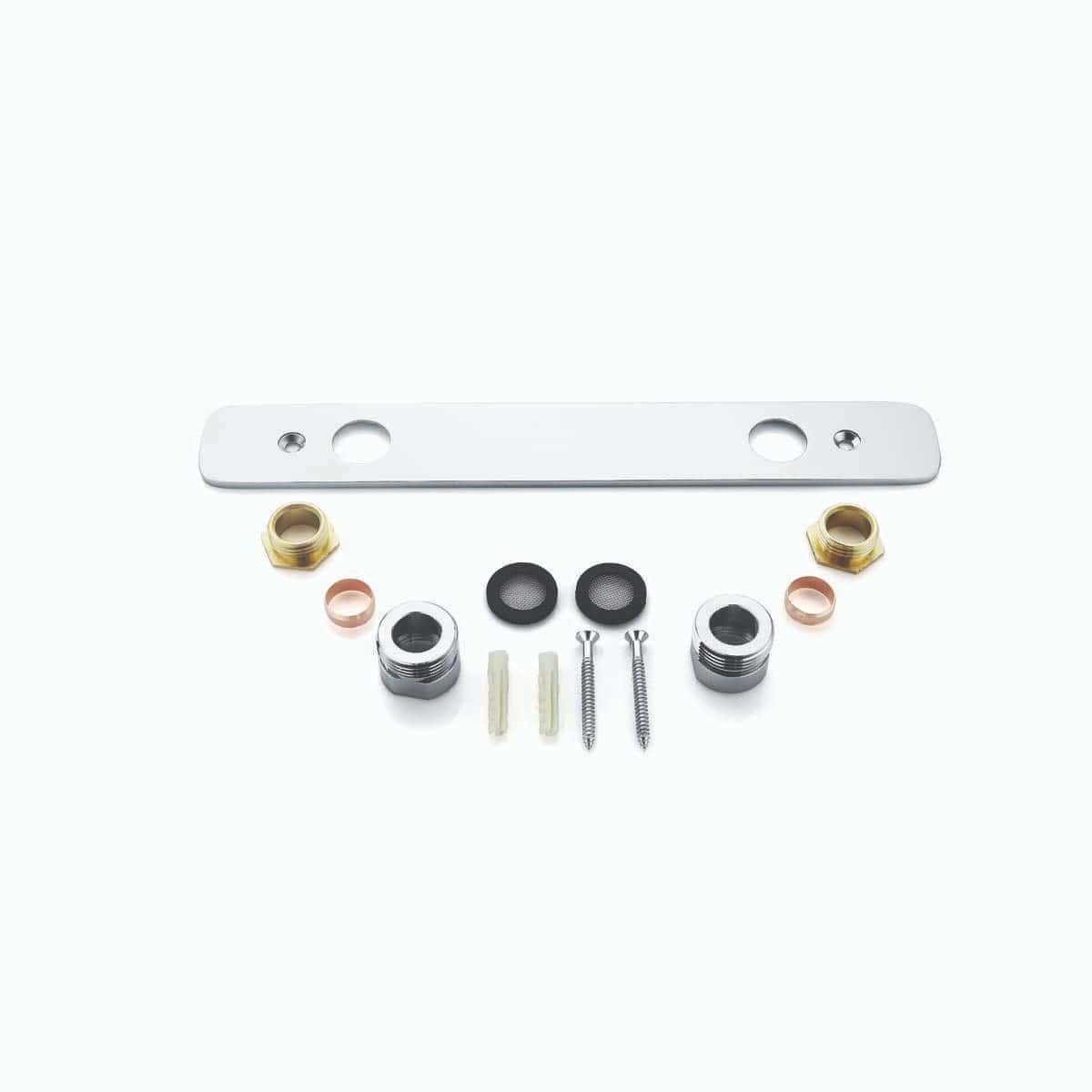 Replacement faucet mounting kit for Bubly Bathrooms, includes screws, washers, nuts, and spacers for secure installation. Essential bathroom plumbing components for professional or DIY bathroom fittings.