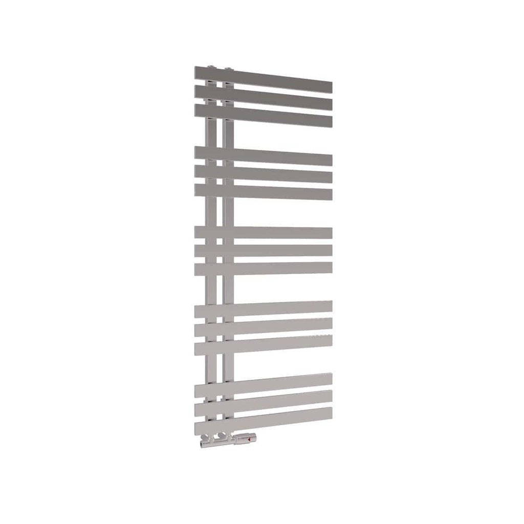 Slimline modern heated towel rail for contemporary bathrooms, made of durable chrome finish, designed to efficiently dry towels and add stylish warmth to your bathroom space.