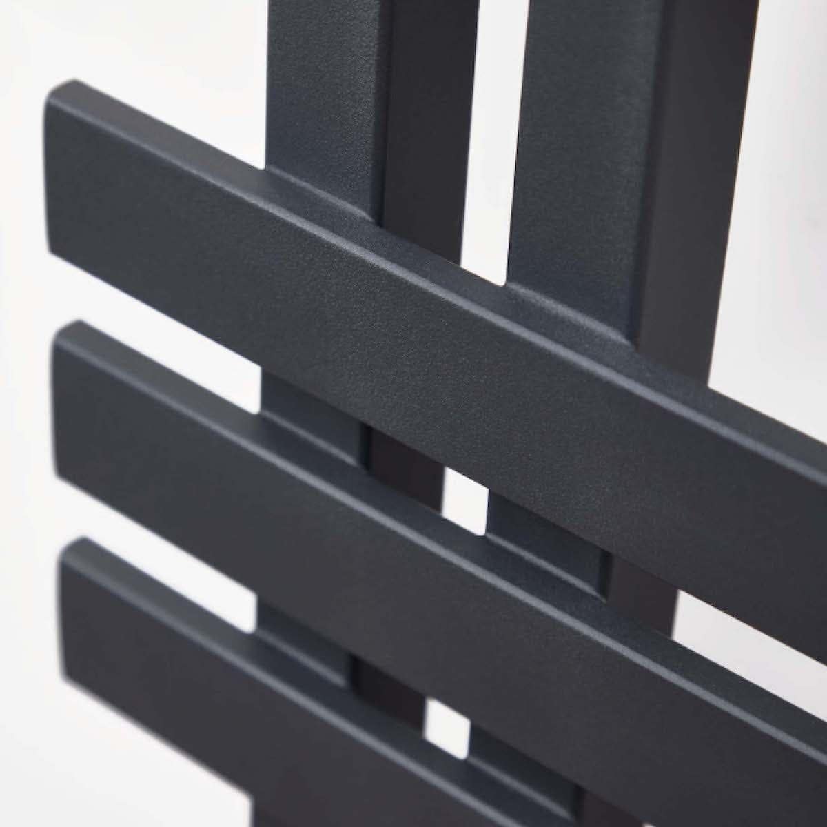 Sleek black radiator panel for modern bathroom heating solutions, durable and stylish design, ideal for contemporary designs, energy-efficient and easy to install.
