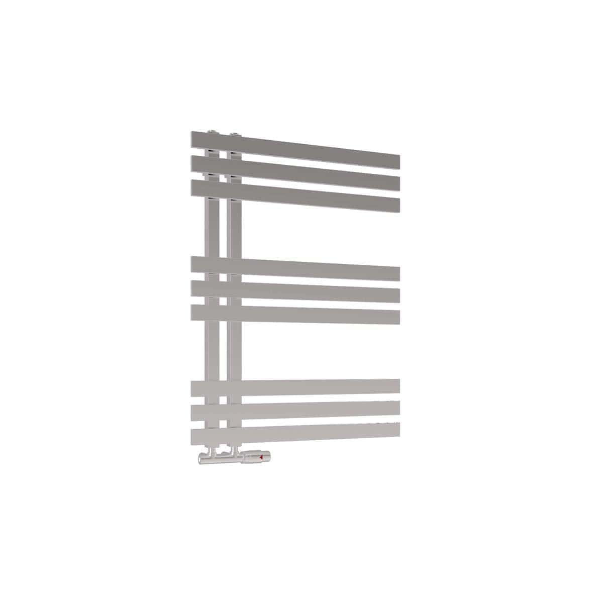Elegant modern towel radiator in sleek chrome finish, ideal for bathrooms, kitchens, and laundry rooms for efficient heating and towel drying.