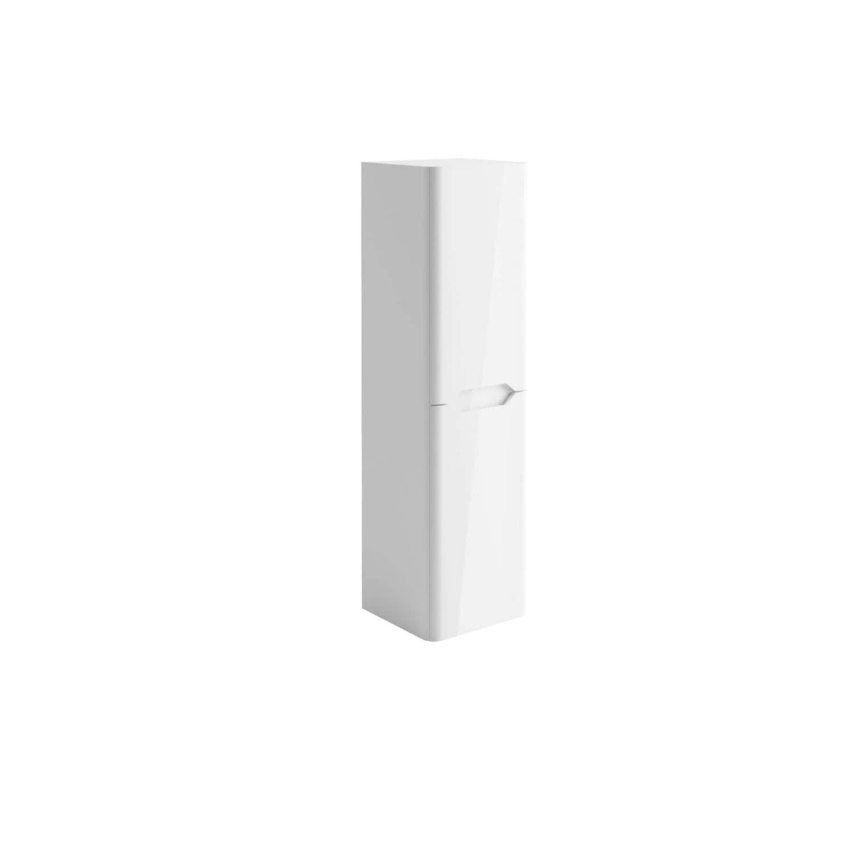 Contemporary white bathroom cabinet with sleek geometric design, providing storage solutions for modern bathrooms.