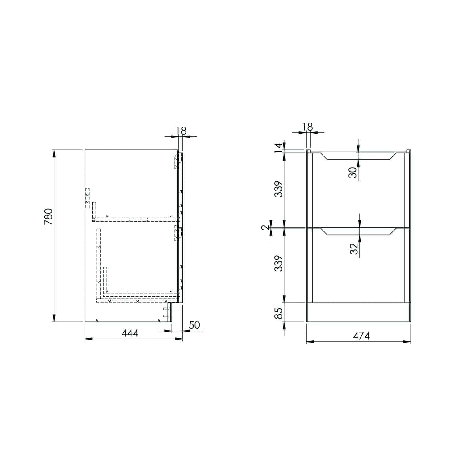 High-quality technical bathroom furniture drawings by Bubly Bathrooms, featuring detailed measurements and sleek modern design for custom bathroom cabinetry and storage solutions.