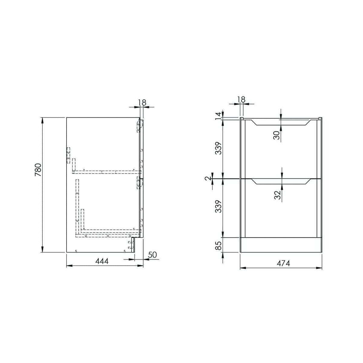 High-quality technical bathroom furniture drawings by Bubly Bathrooms, featuring detailed measurements and sleek modern design for custom bathroom cabinetry and storage solutions.