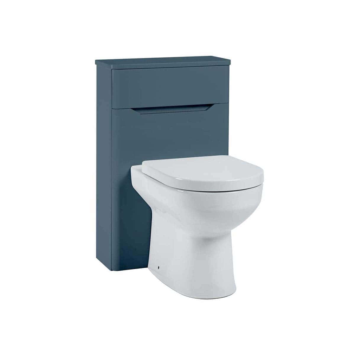Modern compact toilet with integrated blue bathroom cabinet for smart bathroom storage and space-saving design. Perfect for contemporary bathrooms, combining style and functionality.