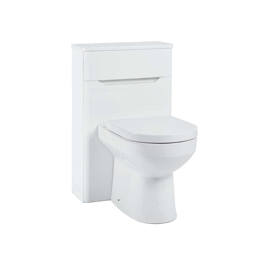 Toilet with built-in bidet and storage cabinet, modern white bathroom fixture by Bubly Bathrooms. Ideal for sleek, space-saving bathroom designs, combining functionality and contemporary style.