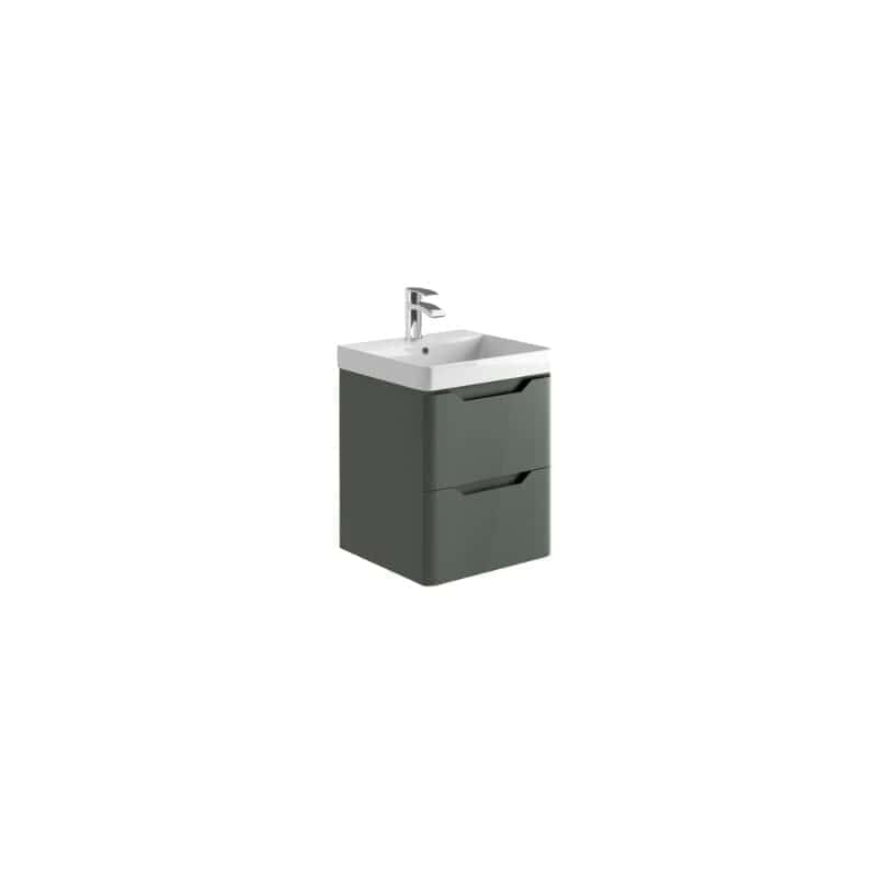 Compact bathroom vanity unit with integrated sink and storage drawers, perfect for modern bathroom renovations and space-saving solutions.