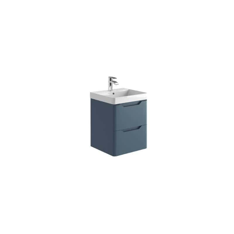 Modern bathroom vanity unit with sink in blue finish, ideal for contemporary bathroom bathroom design, featuring storage drawers and sleek chrome tap. Perfect for stylish and functional bathroom storage.