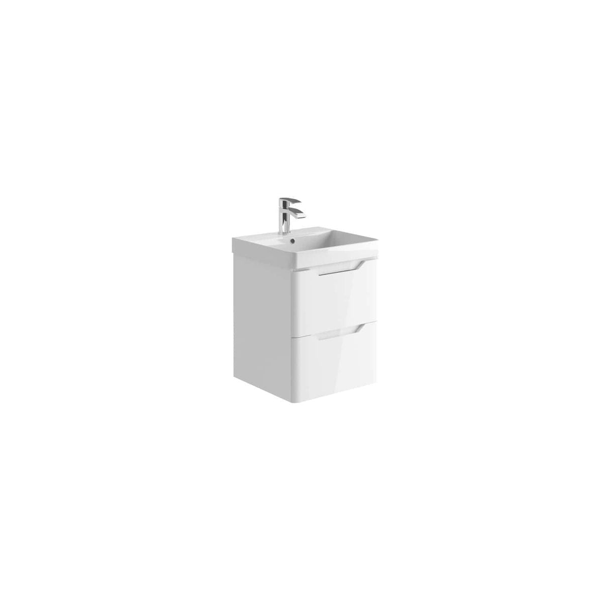 Modern white bathroom vanity with integrated sink and chrome tap, ideal for contemporary bathroom designs, offering storage drawers for organisation, from Bubly Bathrooms.