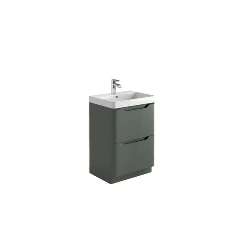 Modern bathroom vanity with integrated sink and storage, perfect for contemporary bathroom designs. Durable grey finish with sleek handles offers both style and functionality.
