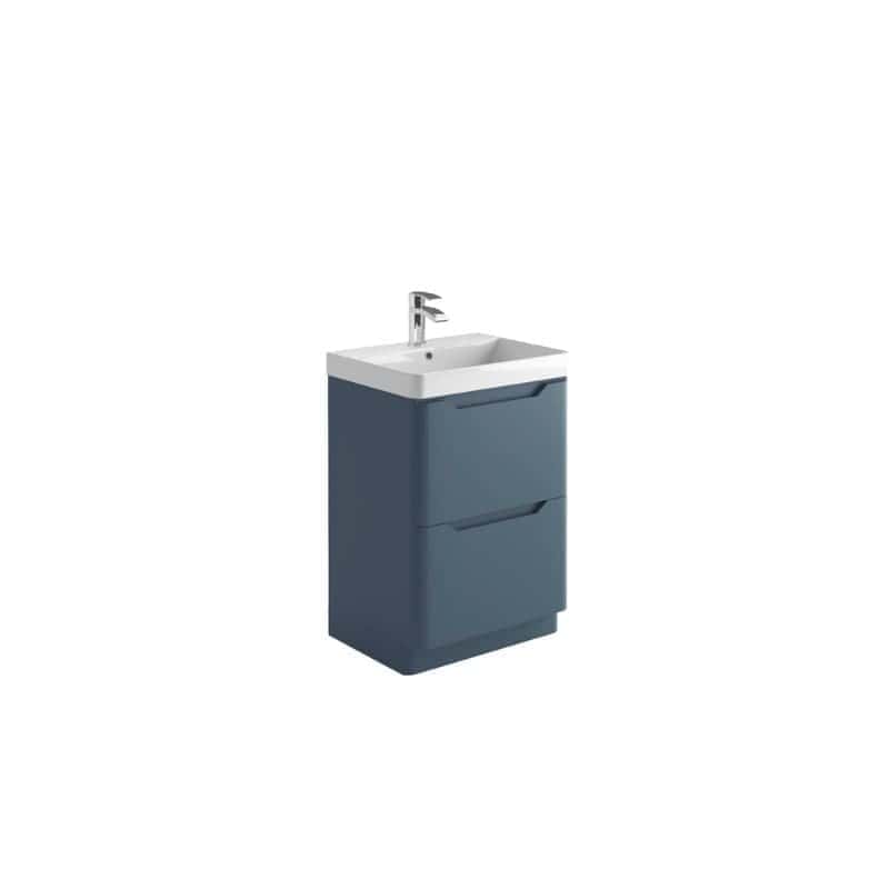 Modern blue bathroom vanity with integrated sink and storage drawers from Bubly Bathrooms. Perfect for stylish and functional bathroom decor.