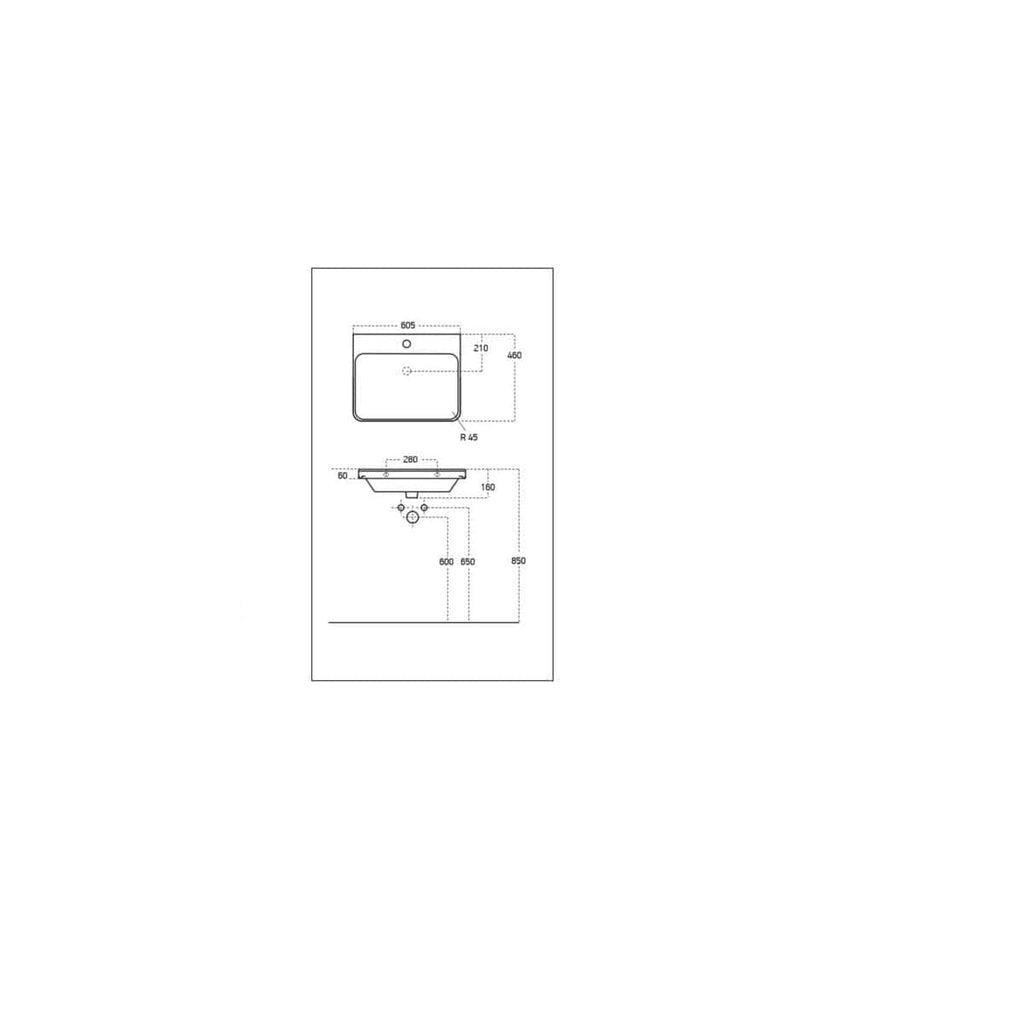 High-quality bathroom sink design with detailed technical drawing and measurements, ideal for modern bathroom renovation projects. Perfect for customised bathroom installations.
