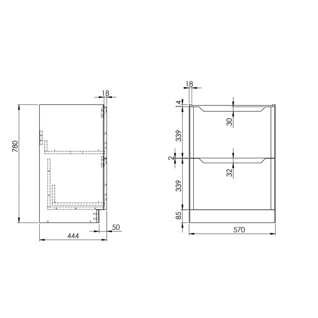 High-quality technical bathroom storage cabinet plan with precise dimensions, suitable for modern bathroom designs and efficient space utilisation. Features detailed measurements for easy installation and durable construction.