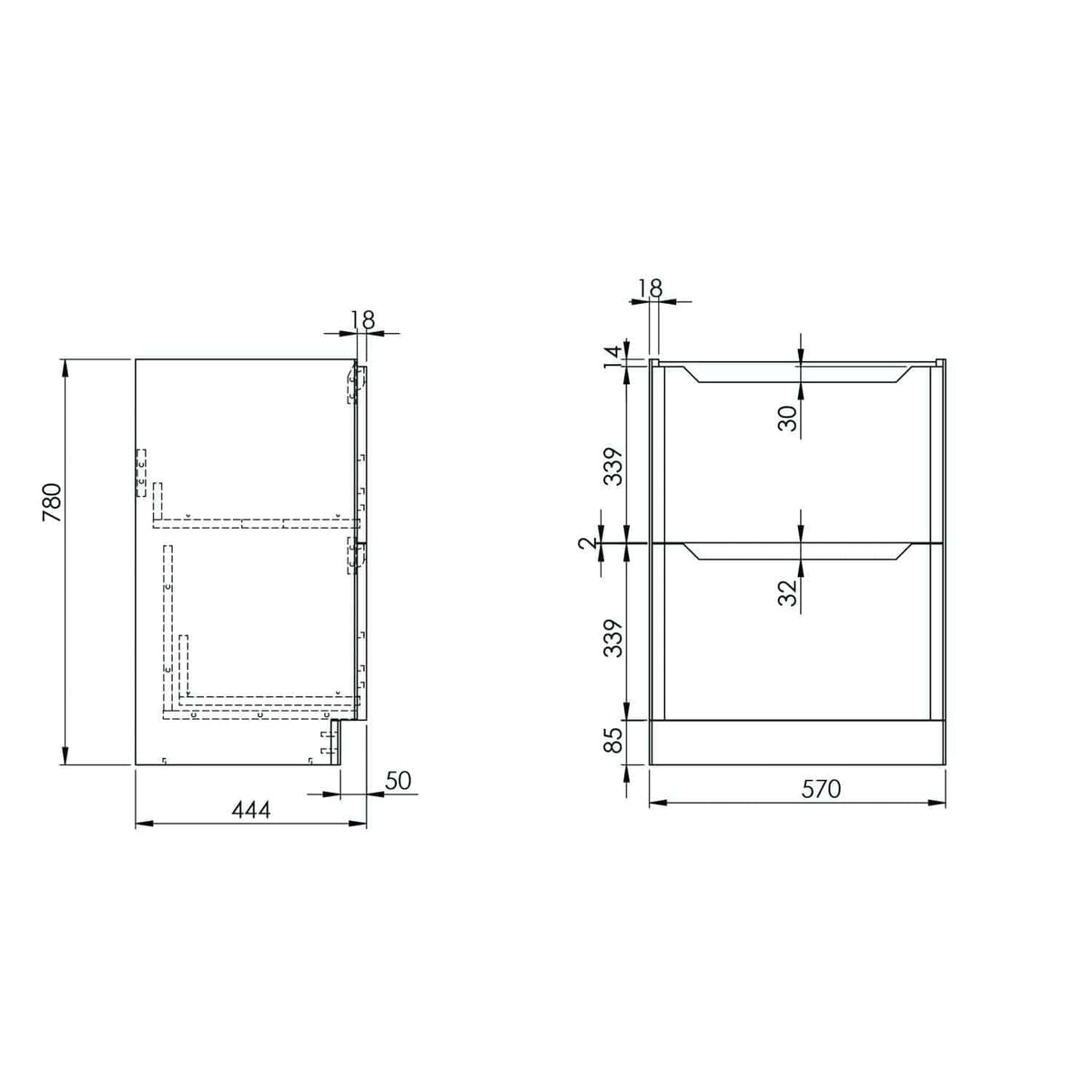 High-quality technical bathroom storage cabinet plan with precise dimensions, suitable for modern bathroom designs and efficient space utilisation. Features detailed measurements for easy installation and durable construction.
